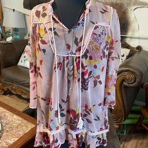 Dusty rose boho sheer ruffle blouse